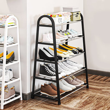 Compact 5 Shelf Shoe Organizer Ideal for School Office and Home! Easy-to-Install Plastic Rack Saves Space and Offers Versatile Storage - Shop N Save