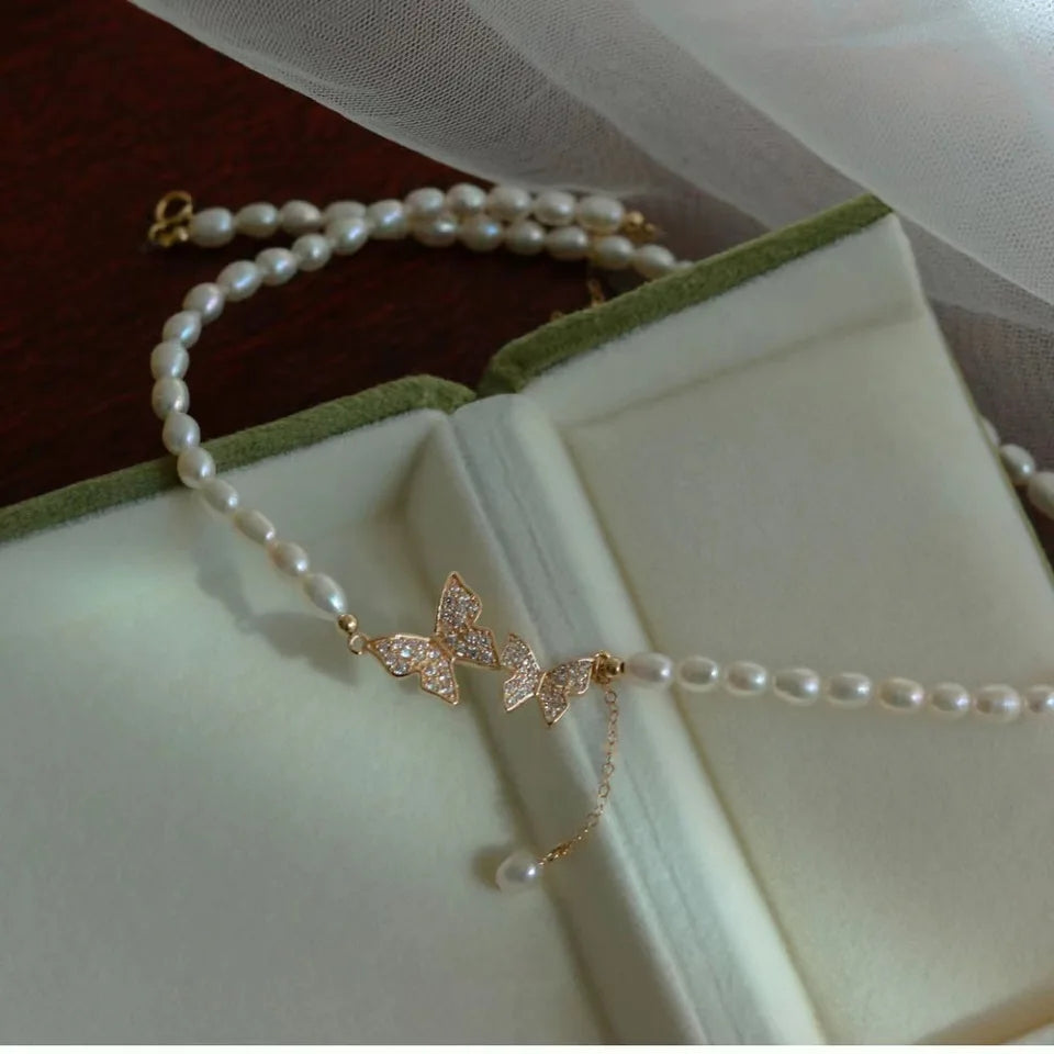 Vintage Butterfly Faux Pearl Necklace: Women's Party Clavicle Chain - Shop N Save