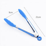 Silicone Food Non-Slip Stainless Steel Kitchen Tong - Black