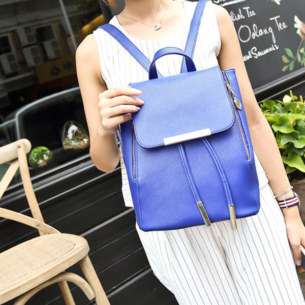 Top-Quality Blue PU Leather Magnetic Closure Backpack for Women - Shop N Save