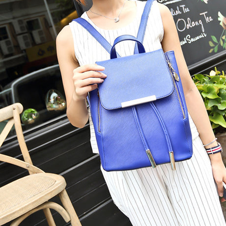 Top-Quality Blue PU Leather Magnetic Closure Backpack for Women - Shop N Save