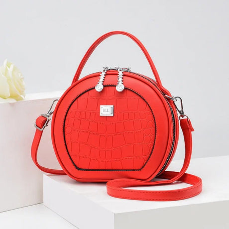Cute Red Croc Pattern Vintage Handbag High-Quality Messenger Bag for Women with Adjustable Handle Synthetic Leather Exterior &amp; Strap - Shop N Save
