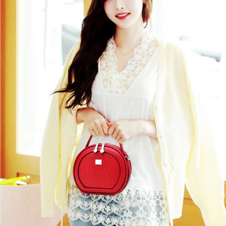 Cute Red Croc Pattern Vintage Handbag High-Quality Messenger Bag for Women with Adjustable Handle Synthetic Leather Exterior &amp; Strap - Shop N Save