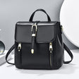 Black PU Magnetic Closure Backpack Sleek and Stylish Flap-Over Design with Adjustable Handle Perfect for Women on the Go! - Shop N Save