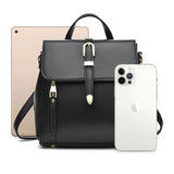 Black PU Magnetic Closure Backpack Sleek and Stylish Flap-Over Design with Adjustable Handle Perfect for Women on the Go! - Shop N Save