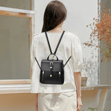 Black PU Magnetic Closure Backpack Sleek and Stylish Flap-Over Design with Adjustable Handle Perfect for Women on the Go! - Shop N Save
