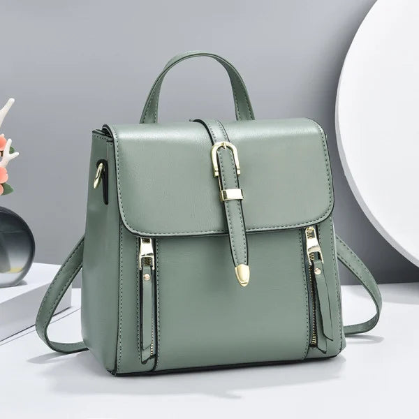 Green Magnetic Closure Women's Backpack with Adjustable Handles - Shop N Save