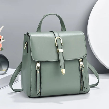 Green Magnetic Closure Women's Backpack with Adjustable Handles - Shop N Save