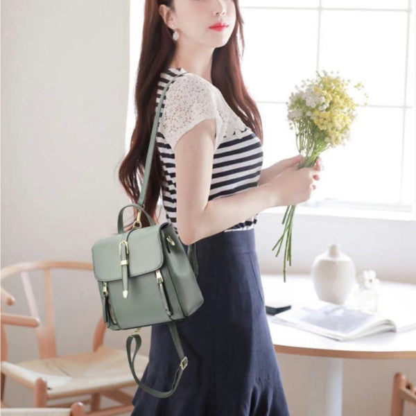 Green Magnetic Closure Women's Backpack with Adjustable Handles - Shop N Save