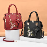 Classy Wine Red Floral Embroidered Handbag Women's Designer Zippered Fashion Accessory - Shop N Save
