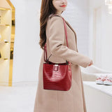 Stylish Wine Red Crocodile Pattern Handbag with Adjustable Strap and Multiple Compartments for Women - Shop N Save