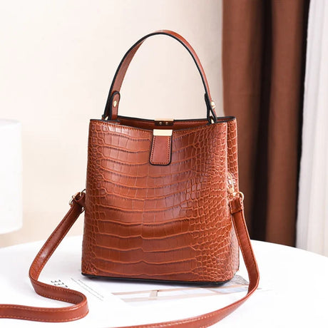 Stylish Crocodile Pattern Magnetic Closure PU Leather Women's Handbag Adjustable Handle Three Compartments Casual Style - Shop N Save
