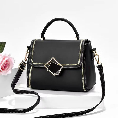 Vintage Black PU Leather Messenger Bag Adjustable Handle High-Quality Synthetic Material Perfect for Women's Fashion - Shop N Save