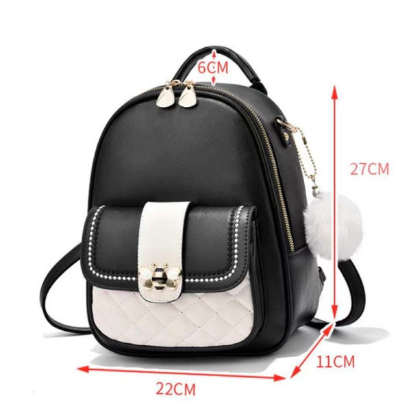 Trendy Black Traveler Backpack Large Capacity Cute Design Polyester Interior Synthetic Leather Straps 3 Compartments Double Handles Zipper Closure