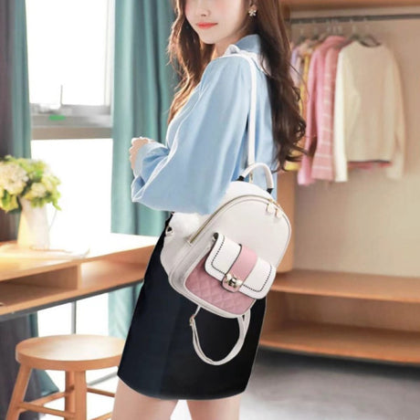 Trendy Women's Large Capacity Cute Backpack Synthetic Leather Polyester Interior Cream White Zipper Closure - Shop N Save