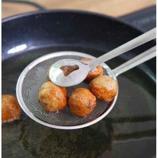 Tongs For Fry Tool 2 In 1 Kitchen Cooking - Silver