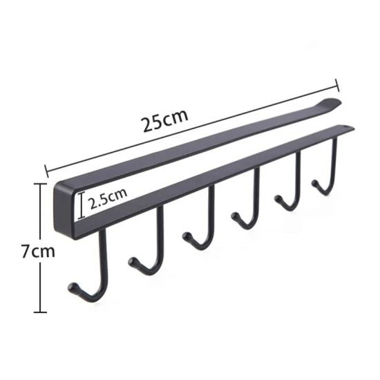 Iron Kitchen Storage Racks Holders 6 Hooks Single Row Hanger - black