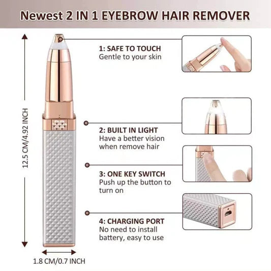 2 In 1 USB Charging Mini Facial Painless Hair Remover - Light Pink - Shop N Save