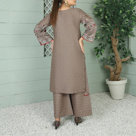 2 Piece Kurti Salwar Embroidery Set - Pure Cotton Collection Stylish Solid Color Light Weight Cotton Fabric Suit Top Bottom Salwar Kameez Indian Pakistani Embroidered Suit For Event Party Outdoor Dress - Khaki - Shop N Save