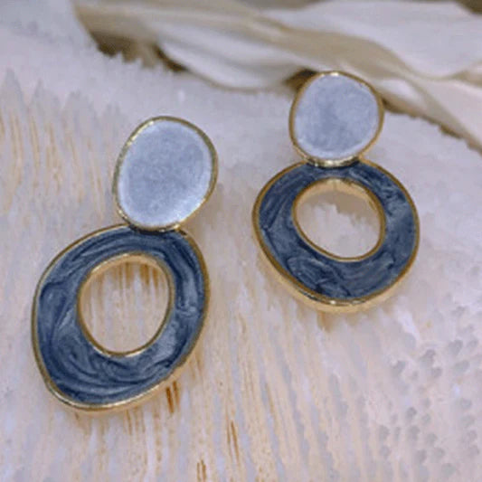 Oil Painting Design Irregular Girls Fashion Earrings - Gray
