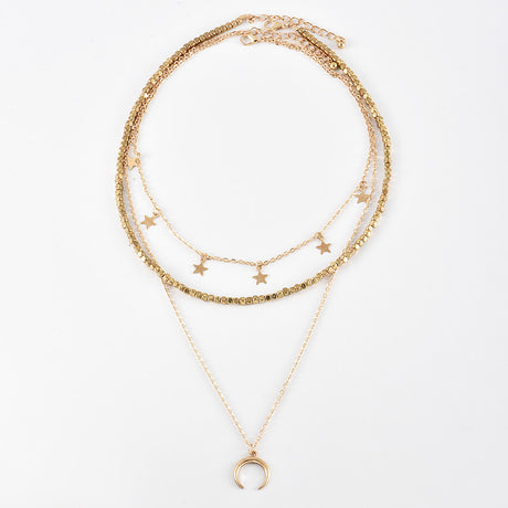 European American Style Necklace - Star Moon Multi-Layered Fashion - Shop N Save