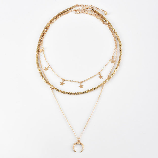 European American Style Necklace - Star Moon Multi-Layered Fashion - Shop N Save