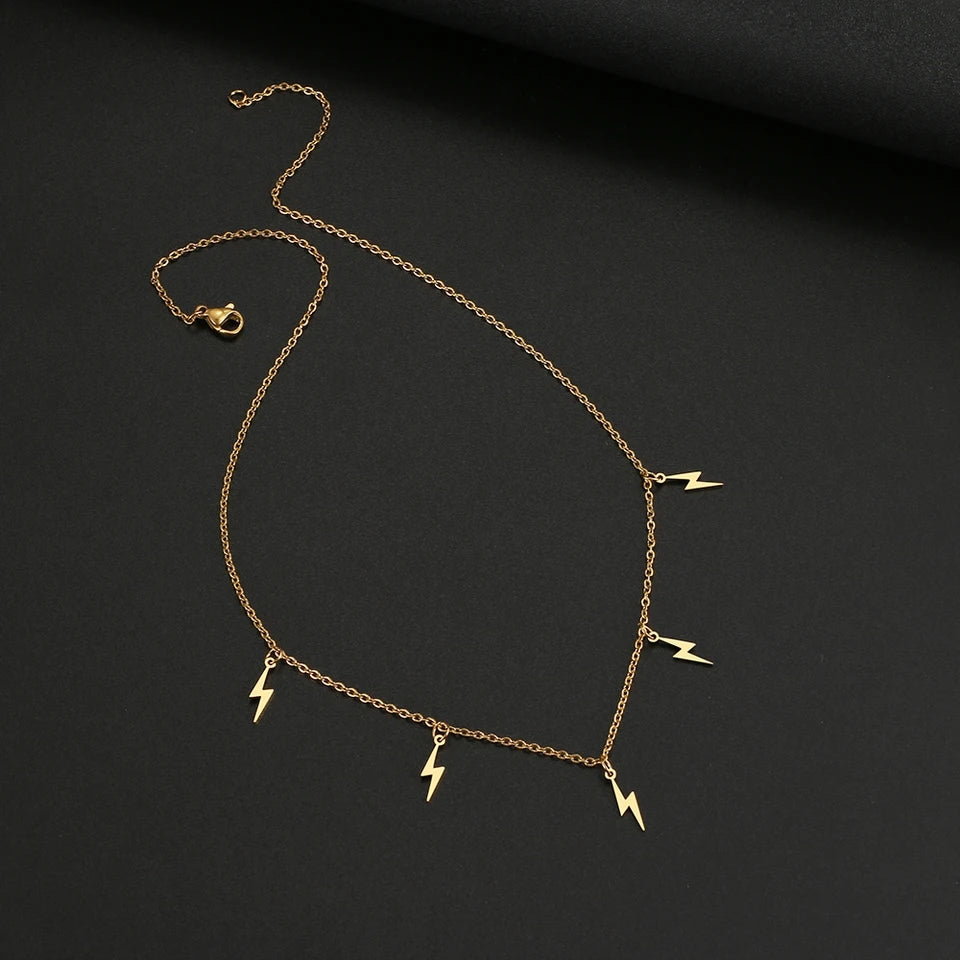 Stainless Steel Lightning Necklace - Gold Silver Multi-Accessory - Shop N Save