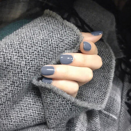 Glossy Grey Square Nails: 24PC Set, Casual &amp; Formal, Shiny Adhesive Acrylic - Shop N Save