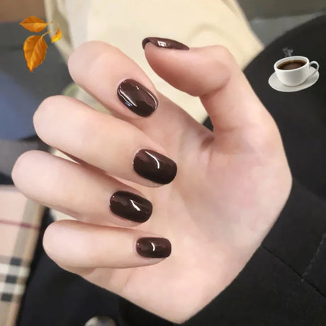 Glam Set: 24 Brown Short Adhesive Nails - Casual &amp; Formal Chic - Shop N Save
