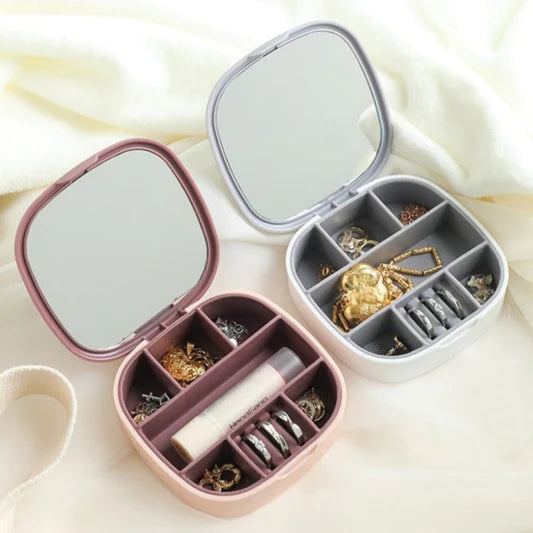 Mini Jewelry Organizer Storage Box With Mirror - White - Shop N Save