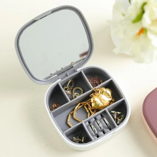 Mini Jewelry Organizer Storage Box With Mirror - White - Shop N Save