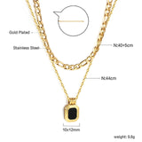 LUXUSTEEL Double Layer Gold Necklace: Black Square Pendant, Korean Choker - Shop N Save