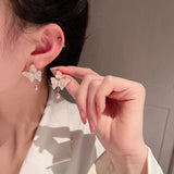 Butterfly Pearl Patched Party Wear Earrings - Pink - Shop N Save