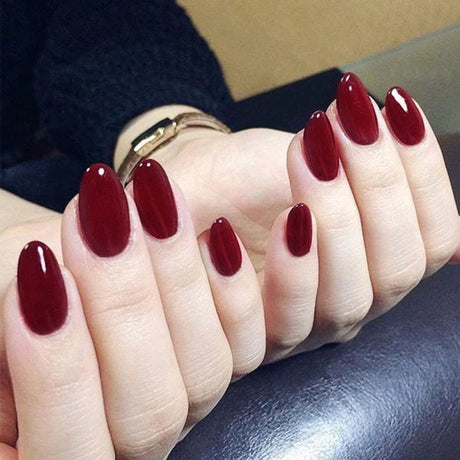 Shiny Dark Red Straight Nails: 24PC Set - Party-Ready Women - Shop N Save