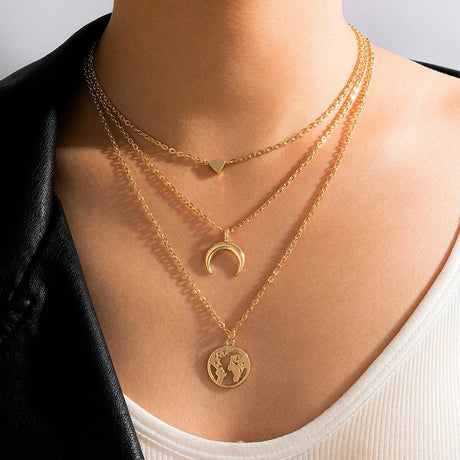 Tocona Bohemian Moon &amp; Heart Necklace: Multi-layer Chain Choker Jewelry - Shop N Save