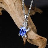 Shiny Blue Turtle Pendant Necklace with Rhinestones Women's Silver Plated Fashion Jewellery Set