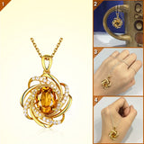 Crystal Blue Beauty Floral Carved Silver Pendant Necklace for Women