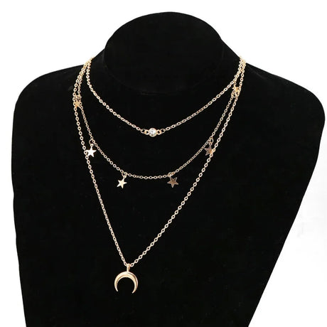 Bohemian Star Moon Necklace: Multi-Layer Vintage Crystal Geometric Jewelry - Shop N Save