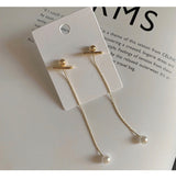 Pearl Earrings - Golden, Korean Minimalist, Adjustable Chain - Shop N Save