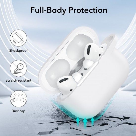 Silicone Cover Case For Apple Airpods Pro With Keychain - White