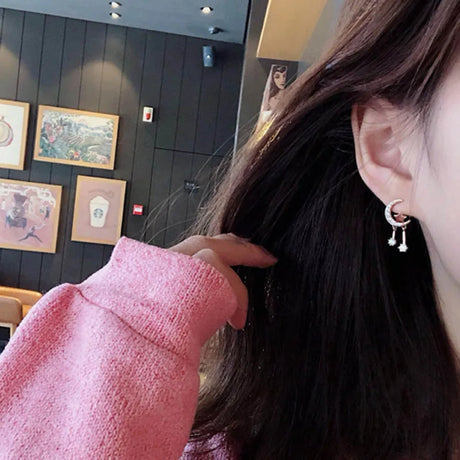 Star &amp; Moon Heart Stud Earrings: Korean Wild Personality for Girls - Shop N Save