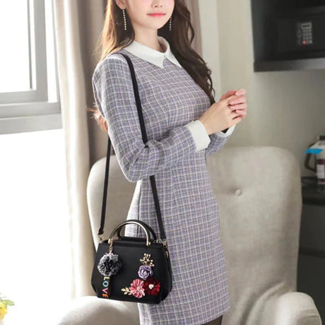 Exquisite Floral Pattern Double Handle Handbag in Red PU Leather