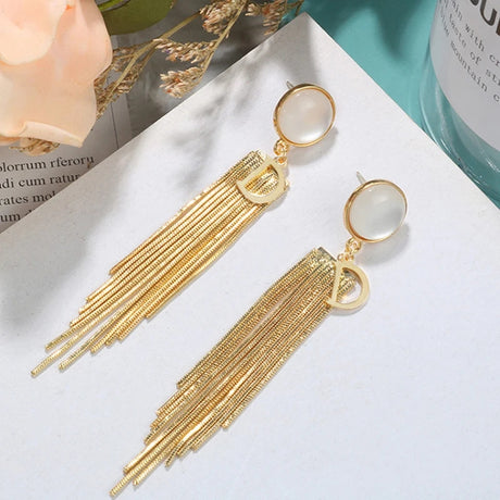 Vintage Gold Tassel Earrings: Korean Geometric Fashion 2023 - Shop N Save