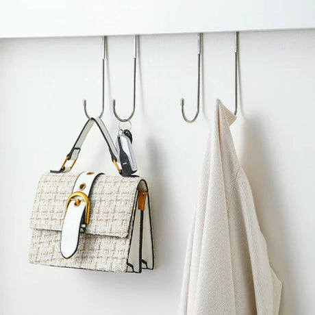 2 Pcs Stainless Steel Double Hooks Clothes Towel Door Hangers - Silver - Shop N Save