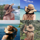 Large Brim Sun Protection Wave Edge Hat Beach Cap - Dark Blue