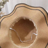Large Brim Sun Protection Wave Edge Hat Beach Cap - Dark Blue