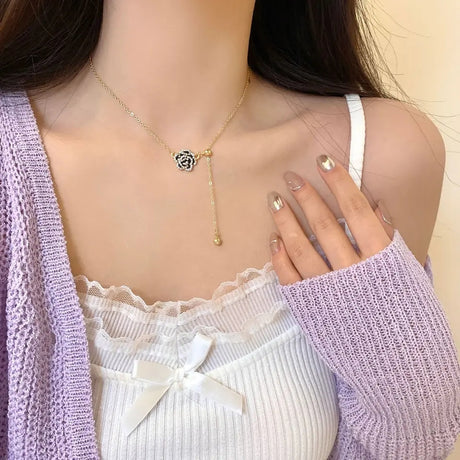 Micro Zircon Black Rose Necklace: Luxury Choker in Korean Style for Women - Shop N Save