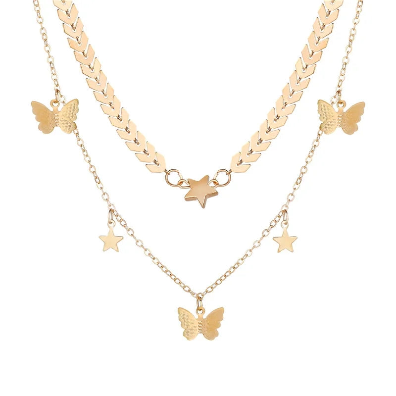 Star &amp; Butterfly Layered Necklaces: Fashion Alloy for Women's - Shop N Save