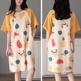 Fruits Print Women's Midi Night Dress Casual Loose Style Short Sleeves Round Neck Sleepwear &amp; Pajama Dress. Perfect for Girls!