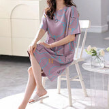 Cute Bear Cartoon Print Purple Women's Midi Dress Comfy and Casual Sleepwear Perfect for Girls' Night In!